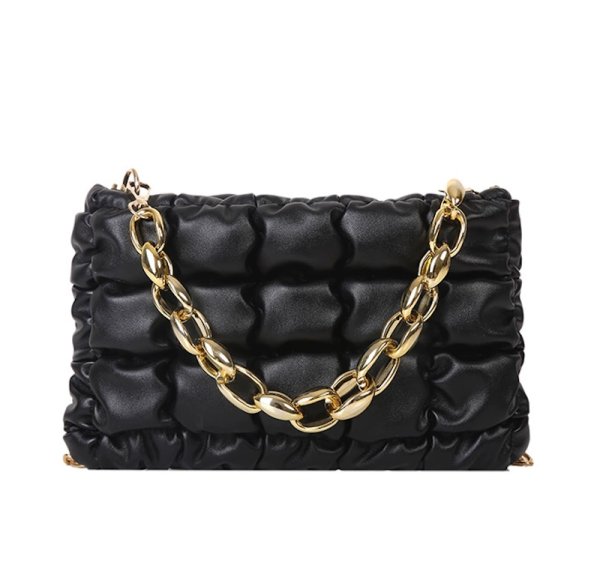 画像1: Chain Handle Quilted Leather Shoulder Tote Crossbody Bag 　ユニセックス男女兼用キルティングダウンレザークロスボディバッグトートショルダーアンダーアームバッグ (1)