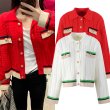 画像8: Women's French style twist contrast color lapel short knit cardigan sweater  knit　フレンチスタイルツイストコントラストカラーラペルショートニットカーディガンセーターニット (8)