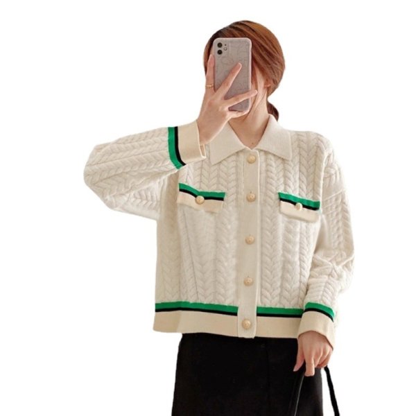 画像3: Women's French style twist contrast color lapel short knit cardigan sweater  knit　フレンチスタイルツイストコントラストカラーラペルショートニットカーディガンセーターニット (3)