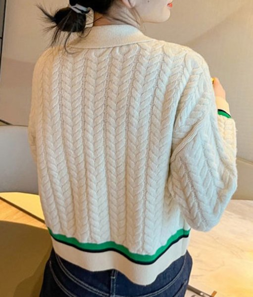 画像5: Women's French style twist contrast color lapel short knit cardigan sweater  knit　フレンチスタイルツイストコントラストカラーラペルショートニットカーディガンセーターニット (5)