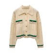 画像1: Women's French style twist contrast color lapel short knit cardigan sweater  knit　フレンチスタイルツイストコントラストカラーラペルショートニットカーディガンセーターニット (1)