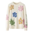 画像1: Women's Round neck floral jacquard sweater knit　ラウンドネックフラワージャカード編み込みセーターニット (1)