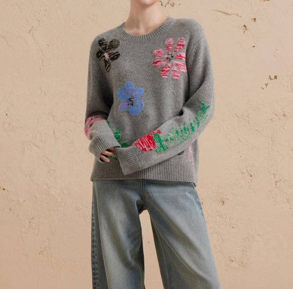 画像6: Women's Round neck floral jacquard sweater knit　ラウンドネックフラワージャカード編み込みセーターニット (6)