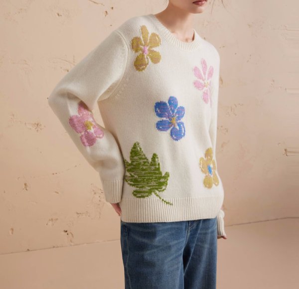 画像5: Women's Round neck floral jacquard sweater knit　ラウンドネックフラワージャカード編み込みセーターニット (5)