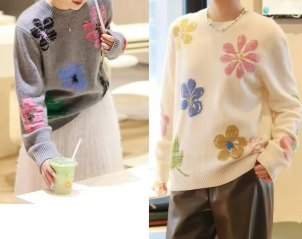画像7: Women's Round neck floral jacquard sweater knit　ラウンドネックフラワージャカード編み込みセーターニット (7)