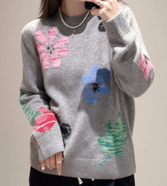 画像9: Women's Round neck floral jacquard sweater knit　ラウンドネックフラワージャカード編み込みセーターニット (9)