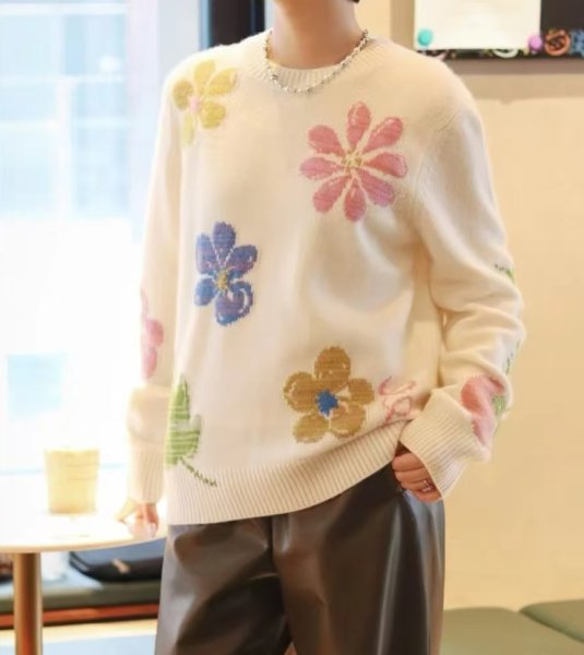 画像8: Women's Round neck floral jacquard sweater knit　ラウンドネックフラワージャカード編み込みセーターニット (8)