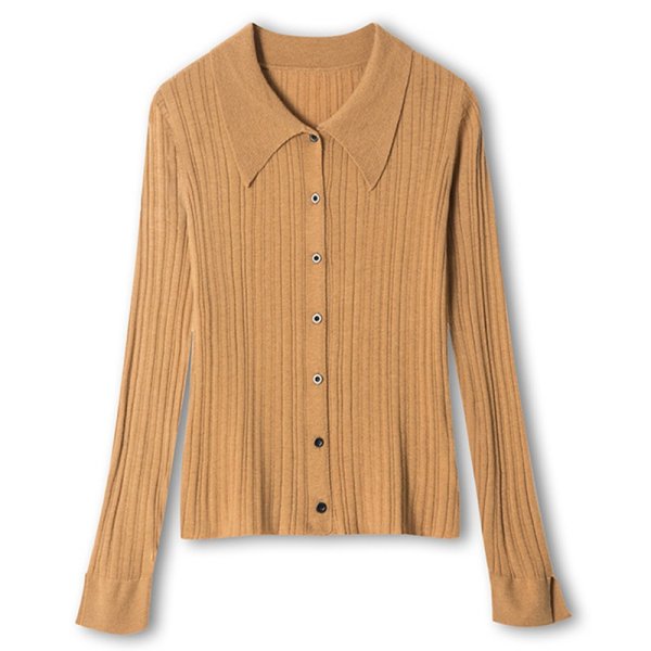 画像7: Women's slim long sleeve Polo collar cardigan sweater  knit　ポロカラースリムフィットニットカーディガンセーターニット (7)