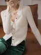 画像2: Women's slim long sleeve Polo collar cardigan sweater  knit　ポロカラースリムフィットニットカーディガンセーターニット (2)