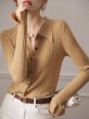 画像3: Women's slim long sleeve Polo collar cardigan sweater  knit　ポロカラースリムフィットニットカーディガンセーターニット (3)