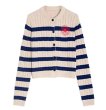 画像1: Women's Daisy Embroidered Contrast Stripe Twisted Sweater Cardigan  knit　デイジー刺繍コントラストストライプツイストニットカーディガンセーターニット (1)