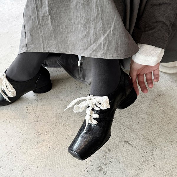 画像3: Retro square toe lace-up leather pumps shoes 　レトロスクエアトゥスレースアップレザーパンプスシューズ (3)