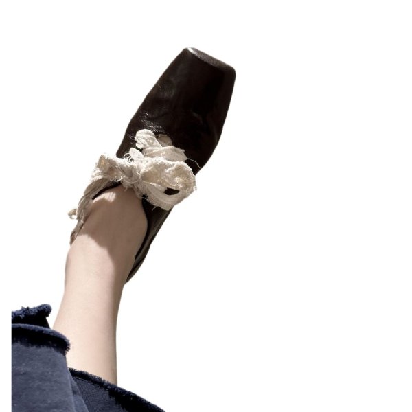 画像2: Retro square toe lace-up leather pumps shoes 　レトロスクエアトゥスレースアップレザーパンプスシューズ (2)