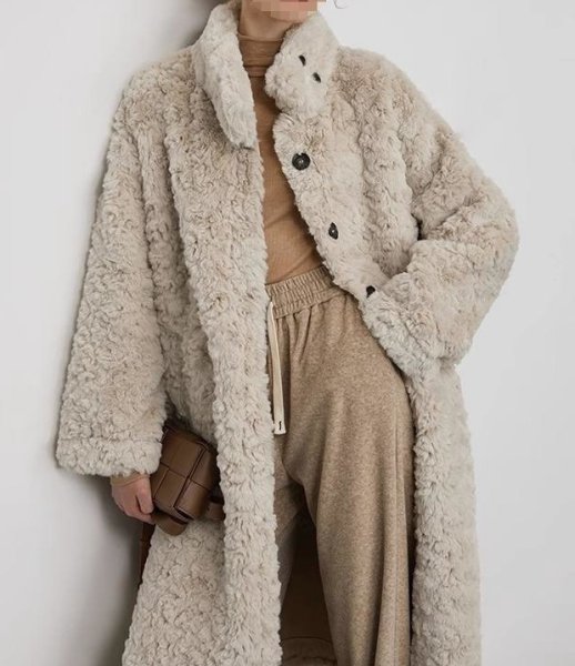 画像4: Women's Hooded long soft coat jacket　スタンドカラーミッドレングスラムファーロングコート  (4)