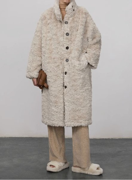 画像3: Women's Hooded long soft coat jacket　スタンドカラーミッドレングスラムファーロングコート  (3)