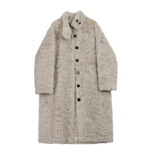画像1: Women's Hooded long soft coat jacket　スタンドカラーミッドレングスラムファーロングコート  (1)