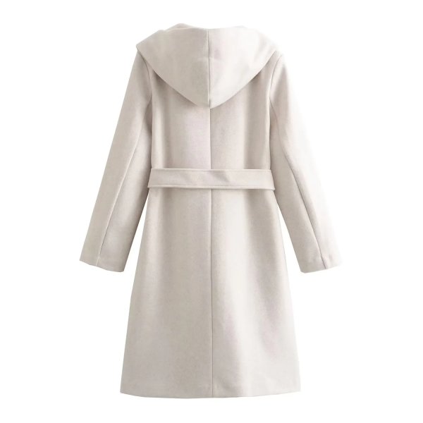 画像7: Women's Hooded long soft coat jacket　フード付きロングソフトコートジャケットベルト付きロングコート  (7)
