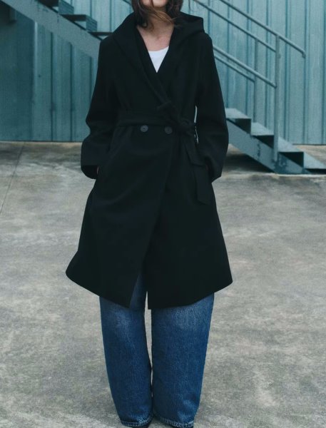画像8: Women's Hooded long soft coat jacket　フード付きロングソフトコートジャケットベルト付きロングコート  (8)