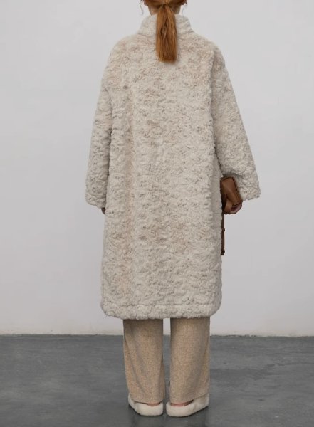 画像7: Women's Hooded long soft coat jacket　スタンドカラーミッドレングスラムファーロングコート  (7)