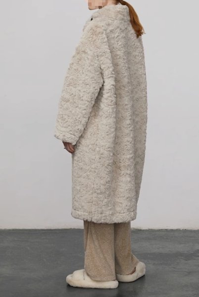 画像5: Women's Hooded long soft coat jacket　スタンドカラーミッドレングスラムファーロングコート  (5)