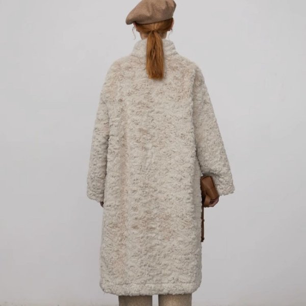 画像6: Women's Hooded long soft coat jacket　スタンドカラーミッドレングスラムファーロングコート  (6)