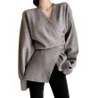 画像1: Women's V neck irregular long sleeve sweater slim bottom sweater cardigan　Vネック イレギュラー 長袖カーディガンセータージャケット (1)