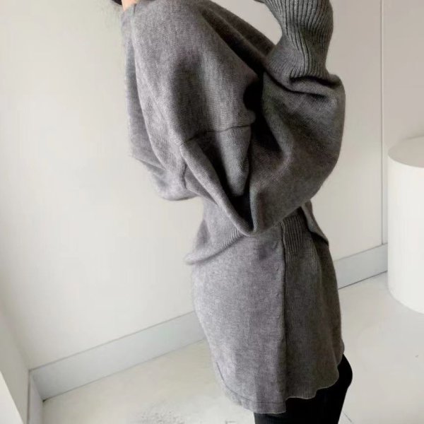 画像6: Women's V neck irregular long sleeve sweater slim bottom sweater cardigan　Vネック イレギュラー 長袖カーディガンセータージャケット (6)