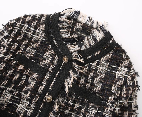 画像5: Women's Fringe Tweed Jacket Coat　フリンジツイードチェック ジャケットコート (5)