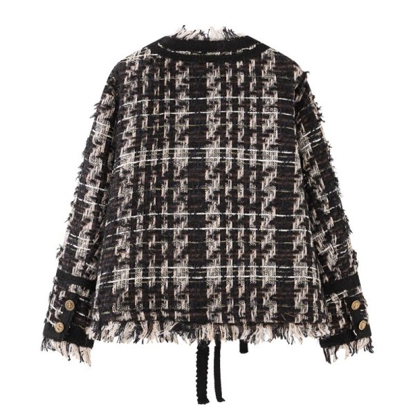 画像2: Women's Fringe Tweed Jacket Coat　フリンジツイードチェック ジャケットコート (2)