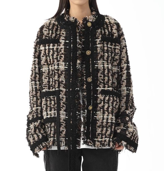 画像3: Women's Fringe Tweed Jacket Coat　フリンジツイードチェック ジャケットコート (3)