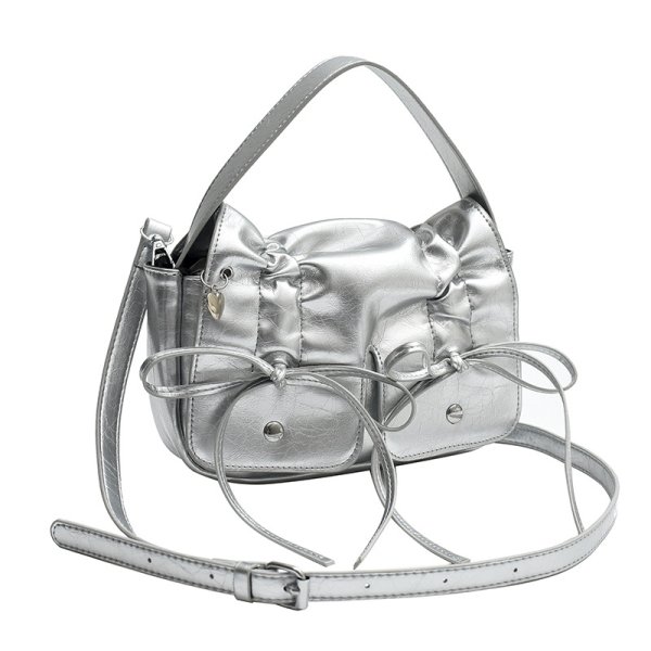 画像4: Multi-Pocket Bow Micro Tote Shoulder Crossbody Leather Bag　ユニセックス男女兼用マルチポケットリボン マイクロトートショルダークロスボディーレザーバッグ (4)