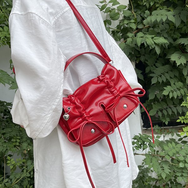 画像6: Multi-Pocket Bow Micro Tote Shoulder Crossbody Leather Bag　ユニセックス男女兼用マルチポケットリボン マイクロトートショルダークロスボディーレザーバッグ (6)