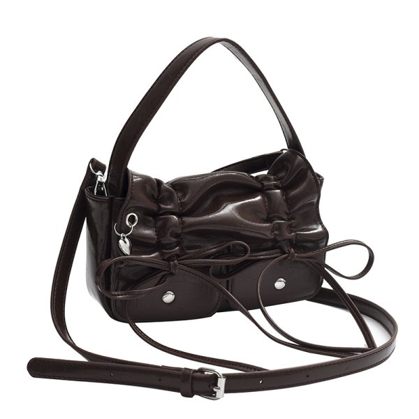 画像3: Multi-Pocket Bow Micro Tote Shoulder Crossbody Leather Bag　ユニセックス男女兼用マルチポケットリボン マイクロトートショルダークロスボディーレザーバッグ (3)