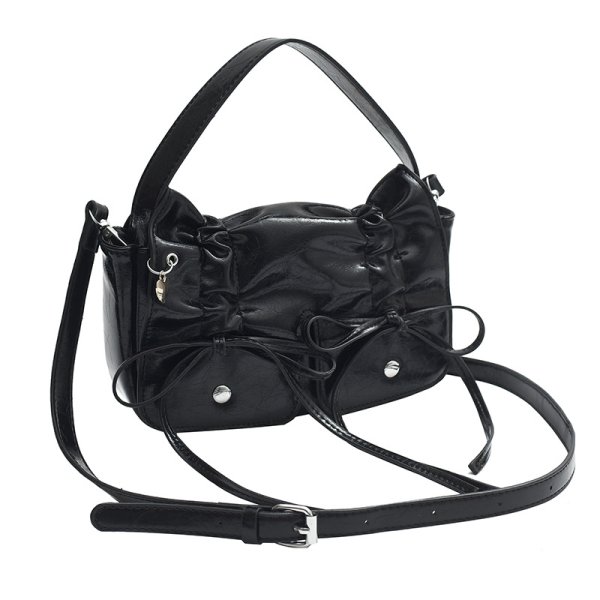 画像2: Multi-Pocket Bow Micro Tote Shoulder Crossbody Leather Bag　ユニセックス男女兼用マルチポケットリボン マイクロトートショルダークロスボディーレザーバッグ (2)