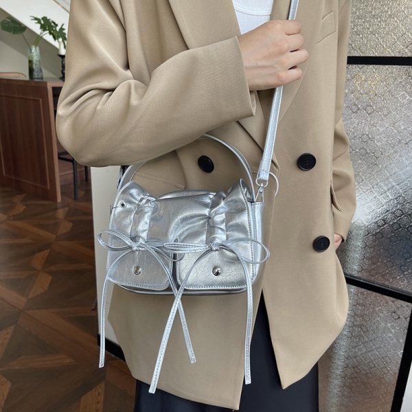 画像5: Multi-Pocket Bow Micro Tote Shoulder Crossbody Leather Bag　ユニセックス男女兼用マルチポケットリボン マイクロトートショルダークロスボディーレザーバッグ (5)