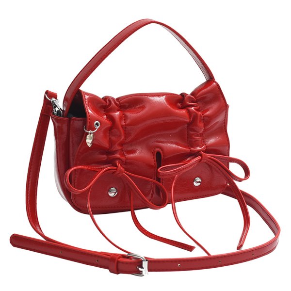 画像1: Multi-Pocket Bow Micro Tote Shoulder Crossbody Leather Bag　ユニセックス男女兼用マルチポケットリボン マイクロトートショルダークロスボディーレザーバッグ (1)