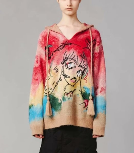 画像4: Beautiful girl knitted hood long sleeve sweater　 男女兼用ユニセックス美少女フード長袖セーターニット (4)