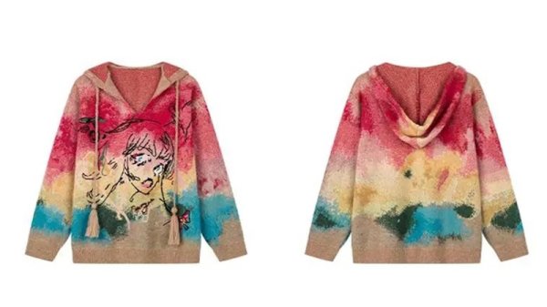 画像2: Beautiful girl knitted hood long sleeve sweater　 男女兼用ユニセックス美少女フード長袖セーターニット (2)