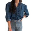 画像1: V-neck denim ruffle long sleeve blouse　 Vネックデニムフリル長袖ブラウス (1)