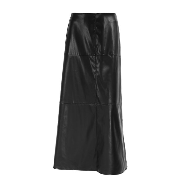 画像3: Women's High waist slit hem PU leather long skirt　ハイウエスト裾スリット PU レザーロングスカート (3)