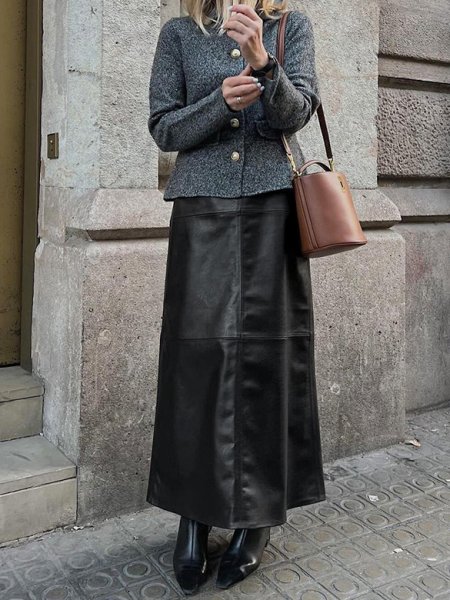 画像5: Women's High waist slit hem PU leather long skirt　ハイウエスト裾スリット PU レザーロングスカート (5)