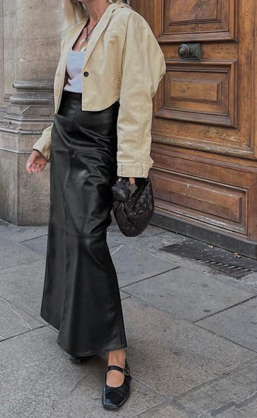 画像6: Women's High waist slit hem PU leather long skirt　ハイウエスト裾スリット PU レザーロングスカート (6)