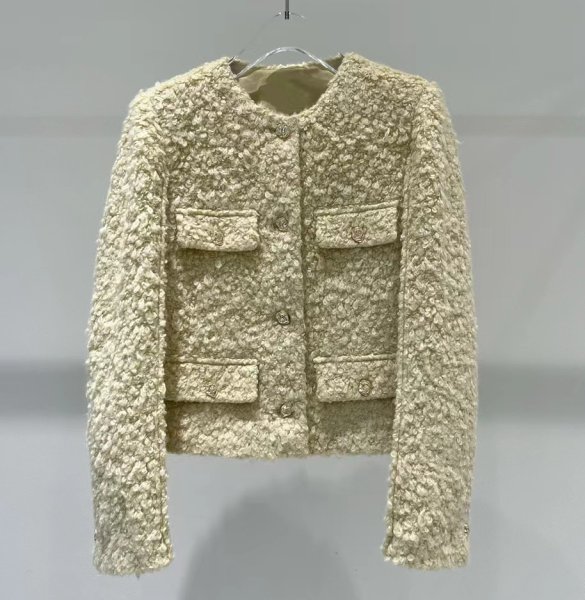 画像2: Women's Round neck single-breasted short tweed jacket Coat　ラウンドネックツイード ジャケットコート (2)
