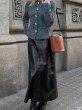 画像1: Women's High waist slit hem PU leather long skirt　ハイウエスト裾スリット PU レザーロングスカート (1)