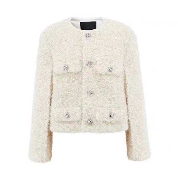 画像1: Women's Round neck single-breasted short tweed jacket Coat　ラウンドネックツイード ジャケットコート (1)