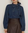 画像6: Lace-up ribbon denim shirt long sleeve blouse　レースアップリボンデニムシャツ 長袖ブラウス (6)