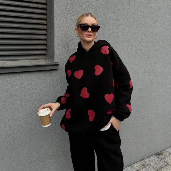 画像2: Draped Heart Print Hoodie ハートモチーフプリントフーディパーカー (2)