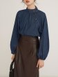 画像3: Lace-up ribbon denim shirt long sleeve blouse　レースアップリボンデニムシャツ 長袖ブラウス (3)