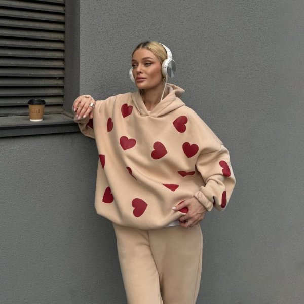 画像6: Draped Heart Print Hoodie ハートモチーフプリントフーディパーカー (6)