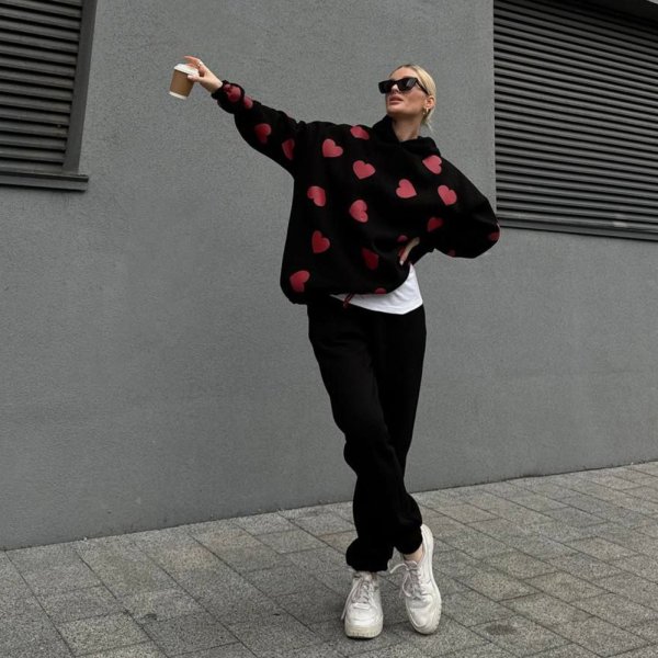 画像5: Draped Heart Print Hoodie ハートモチーフプリントフーディパーカー (5)